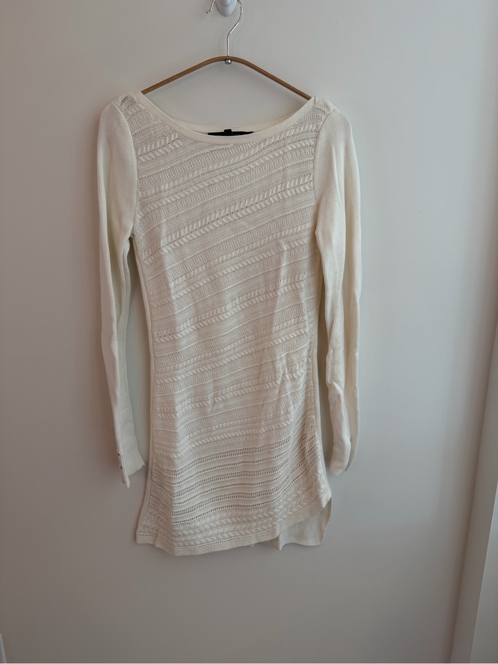 White House Black Market Cream Long-Sleeve Textured Knit Dress
